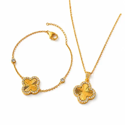Set bijuterii Trifoi Golden Clover Van Luxe cu colier și brățară placate cu aur 18K