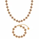 Set brățară și colier Lucky Clover Purple Gold placat cu Aur 18K