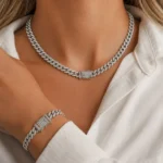 Set Cuban Silver 8 mm cu colier și brățară cadou pentru femei