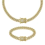 Set Cuban Gold 8 mm cu colier și brățară cu cristale rhinestone albe