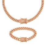 Set Cuban Rose Gold 8 mm cu colier și brățară cu cristale rhinestone albe