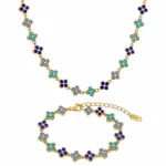 Set Lucky Clover Blue Gold cu colier și brățară auriu cu trifoi