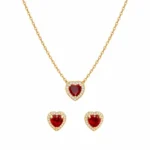 Set Red Heart Gold placat cu Aur 18K format din colier și cercei