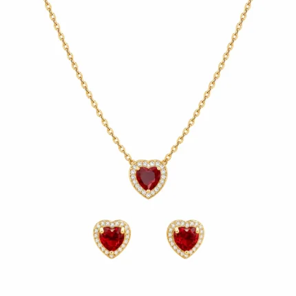 Set Red Heart Gold placat cu Aur 18K format din colier și cercei