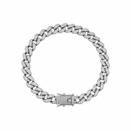 Brățară Cuban argintie 8 mm, lungime 18 cm, cu cristale strălucitoare