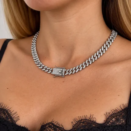 Colier Cuban argintiu 8 mm, 45 cm, pentru femei – IUNARA
