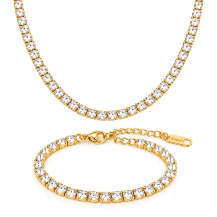 Set Tennis Gold 4mm format din colier și brățară placate cu Aur 18K