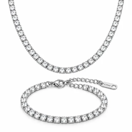 Set Tennis Silver 4mm format din colier și brățară argintie